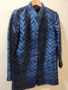 Anne Klein Blue and Black Chevron Jacket